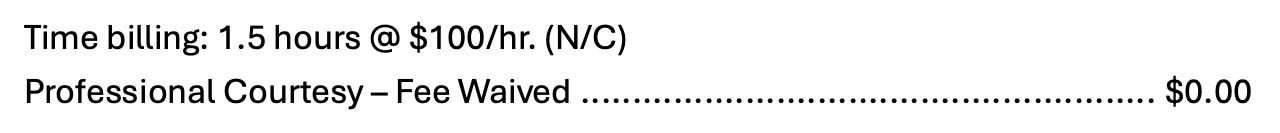 Pro bono invoice 2